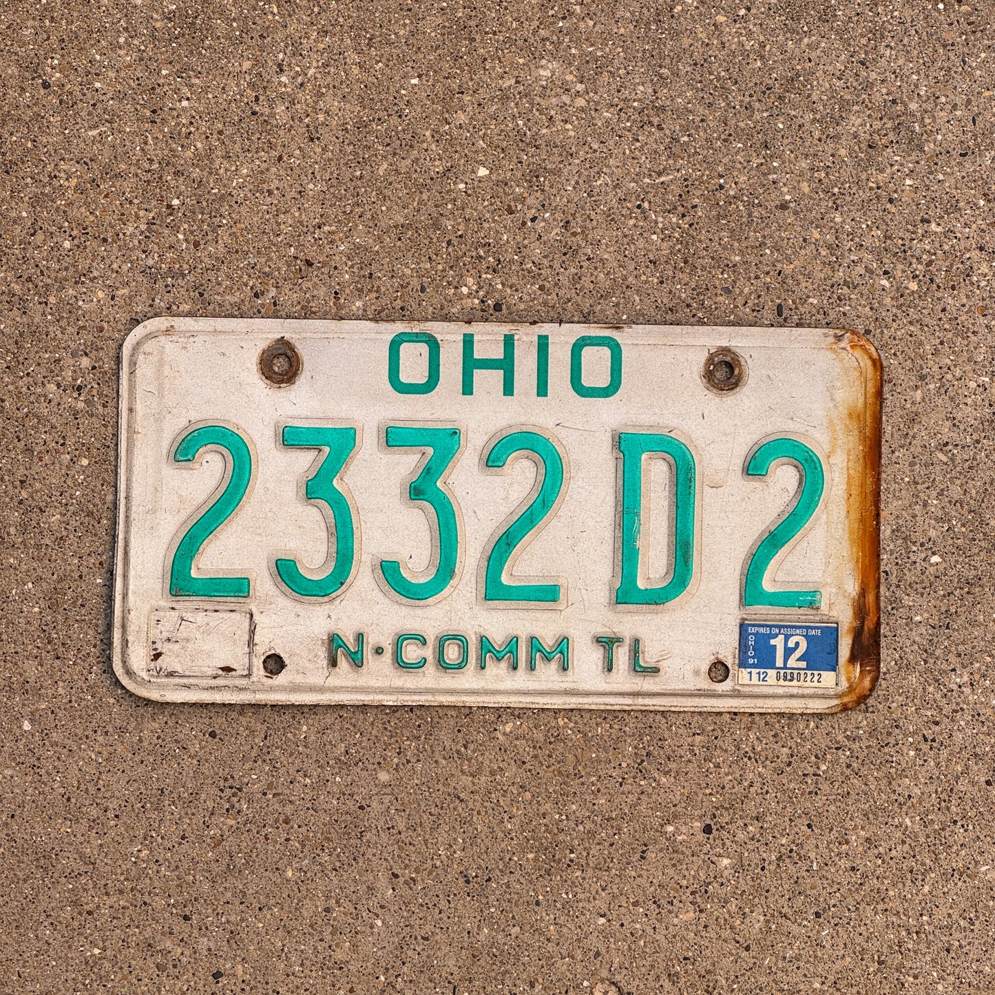 Photo of a 1985 1991 Ohio Trailer License Plate Auto Tag Garage Decor Vintage Non Commercial 2332 D 2 with original patina