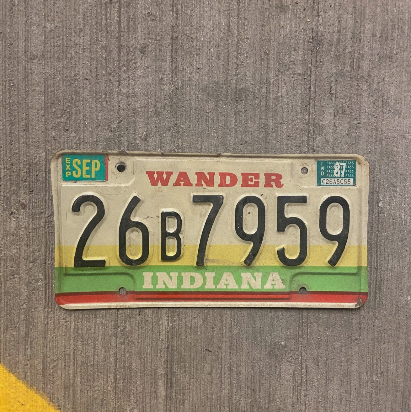 Photo of a 1985 Indiana License Plate Auto Tag Garage Decor Vintage 26 B 7959