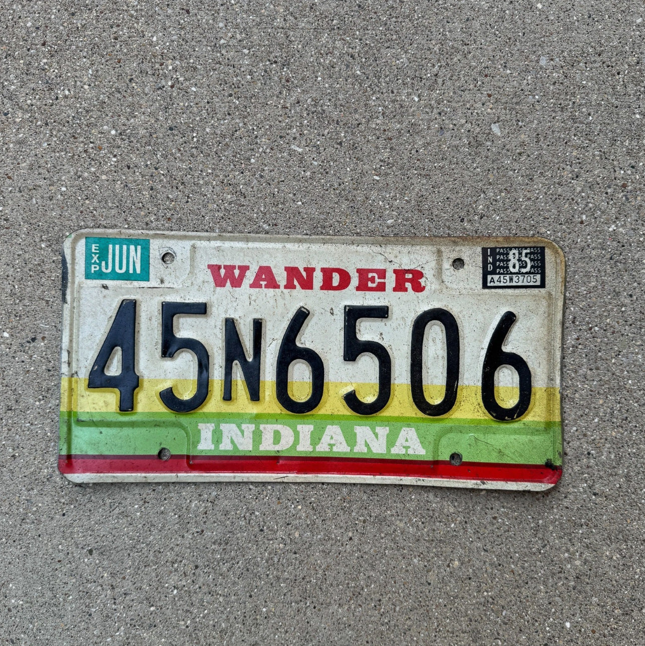 Photo of a 1985 Indiana License Plate Auto Tag Garage Decor Vintage 45 N 6506