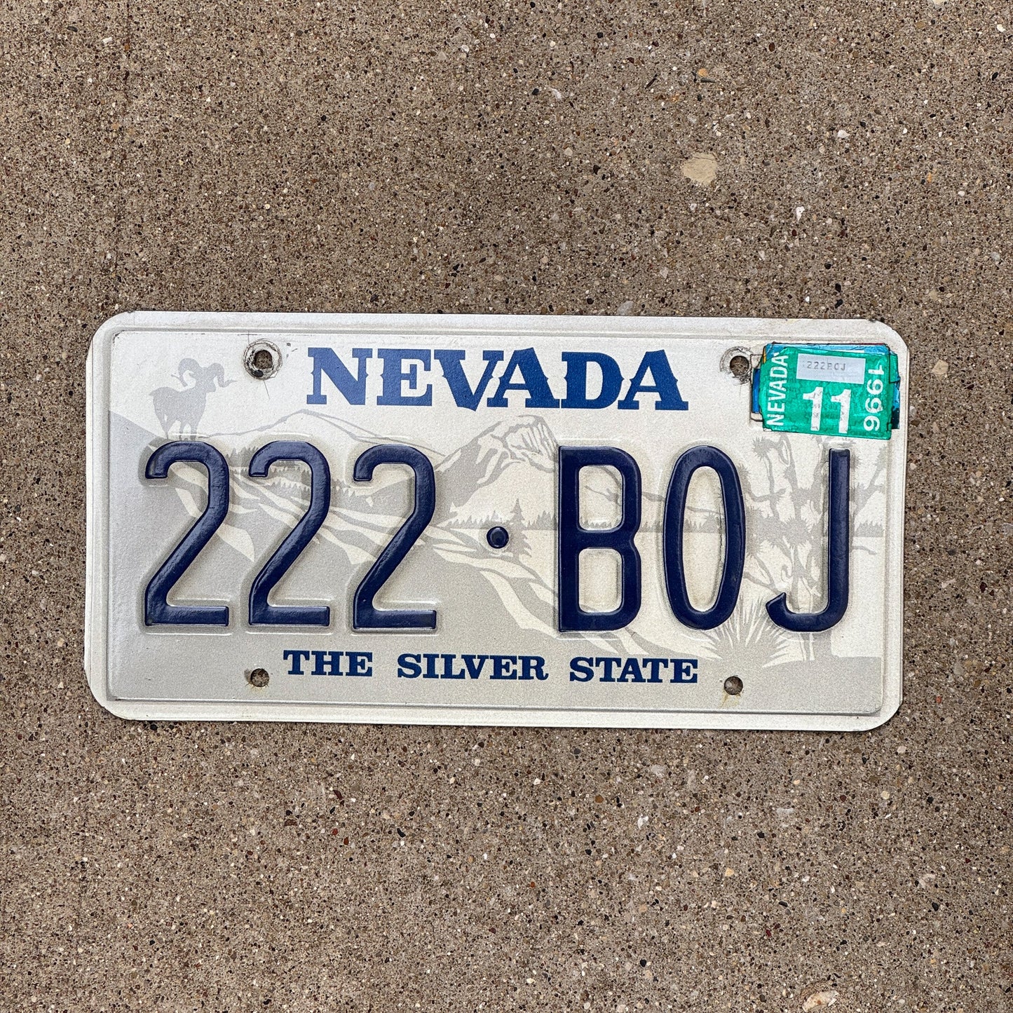 Photo of a 1985 Nevada License Plate Auto Tag 2 Garage Decor Repeat Repeating 222 BOJ
