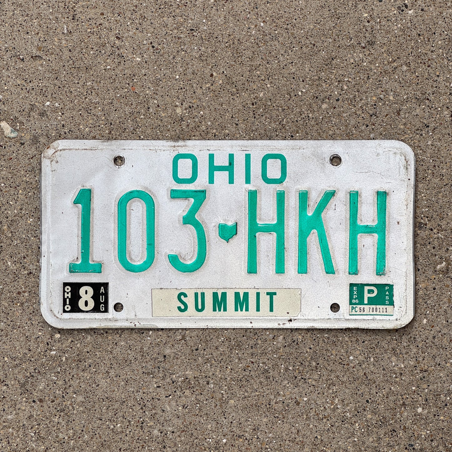 Photo of a 1985 Ohio License Plate Auto Tag Garage Decor Vintage 103 HKH with original patina