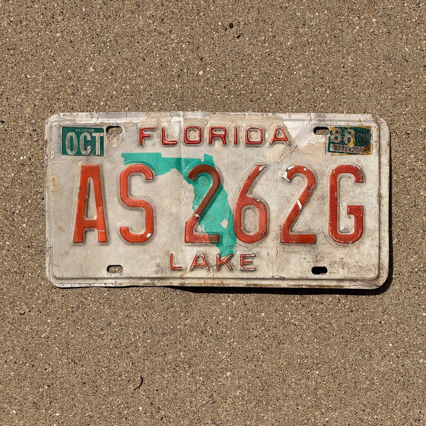 Photo of a 1986 1988 Florida License Plate Auto Tag Garage Decor Vintage Lake County AS 262 G