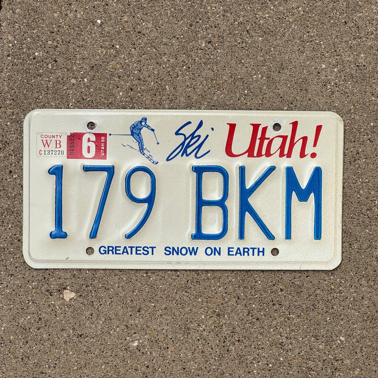 Photo of a 1986 1988 Utah License Plate Auto Tag Garage Decor Vintage 179 BKM with original patina