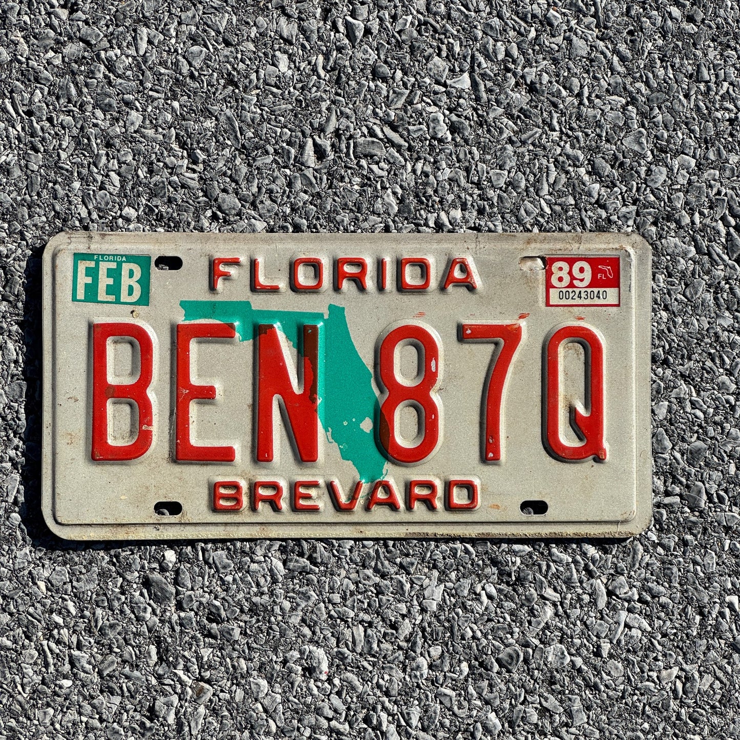 Photo of a 1986 1989 Florida License Plate Auto Tag Garage Decor Vintage Name Benjamin BEN 87Q