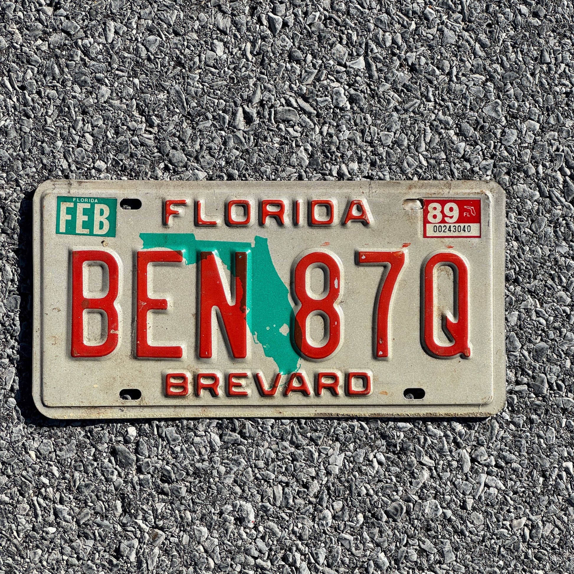 Photo of a 1986 1989 Florida License Plate Auto Tag Garage Decor Vintage Name Benjamin BEN 87Q