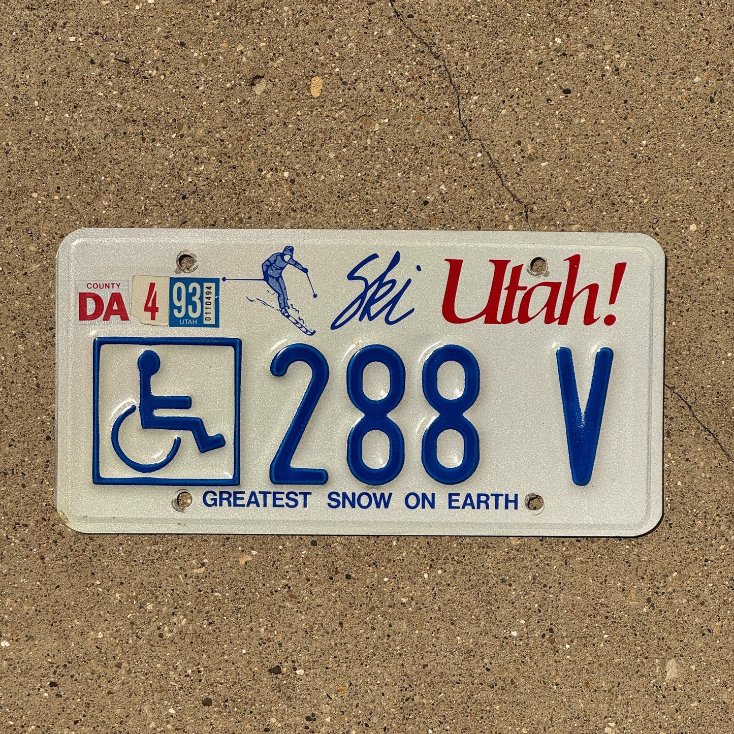 Photo of a 1986 1993 Utah Handicap License Plate Auto Tag Garage Decor Vintage 288 V