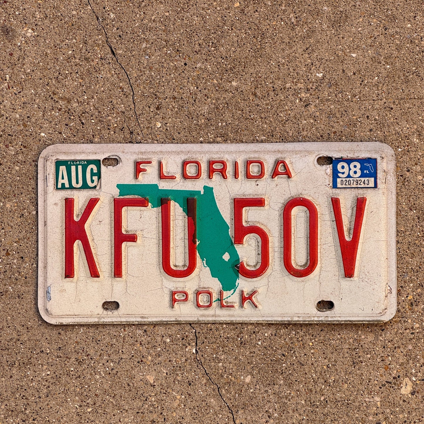 Photo of a 1986 1998 Florida License Plate Auto Tag Garage Decor Vintage KFU 50V