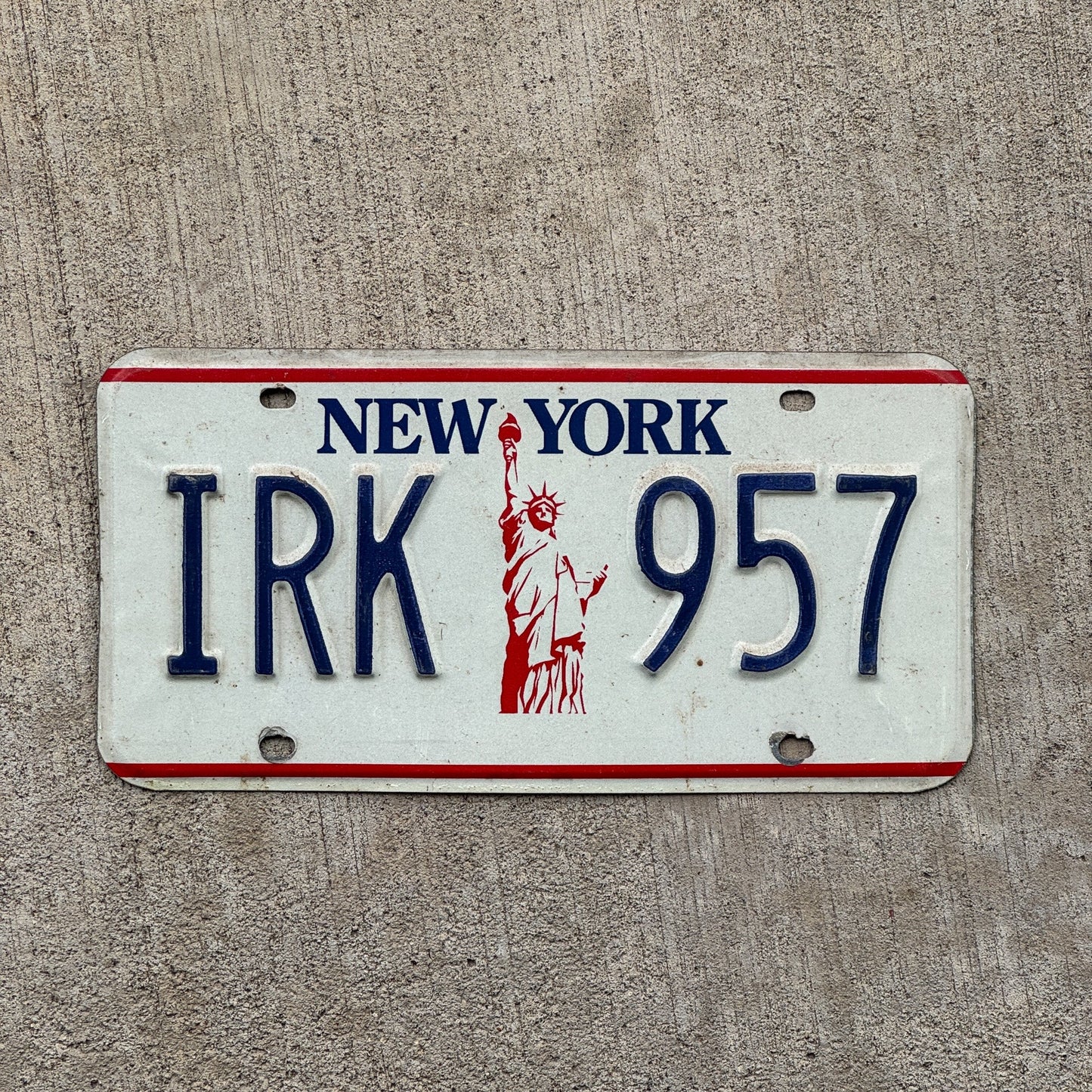 Photo of a 1986 New York License Plate Auto Tag Garage Decor Vintage Liberty IRK 957