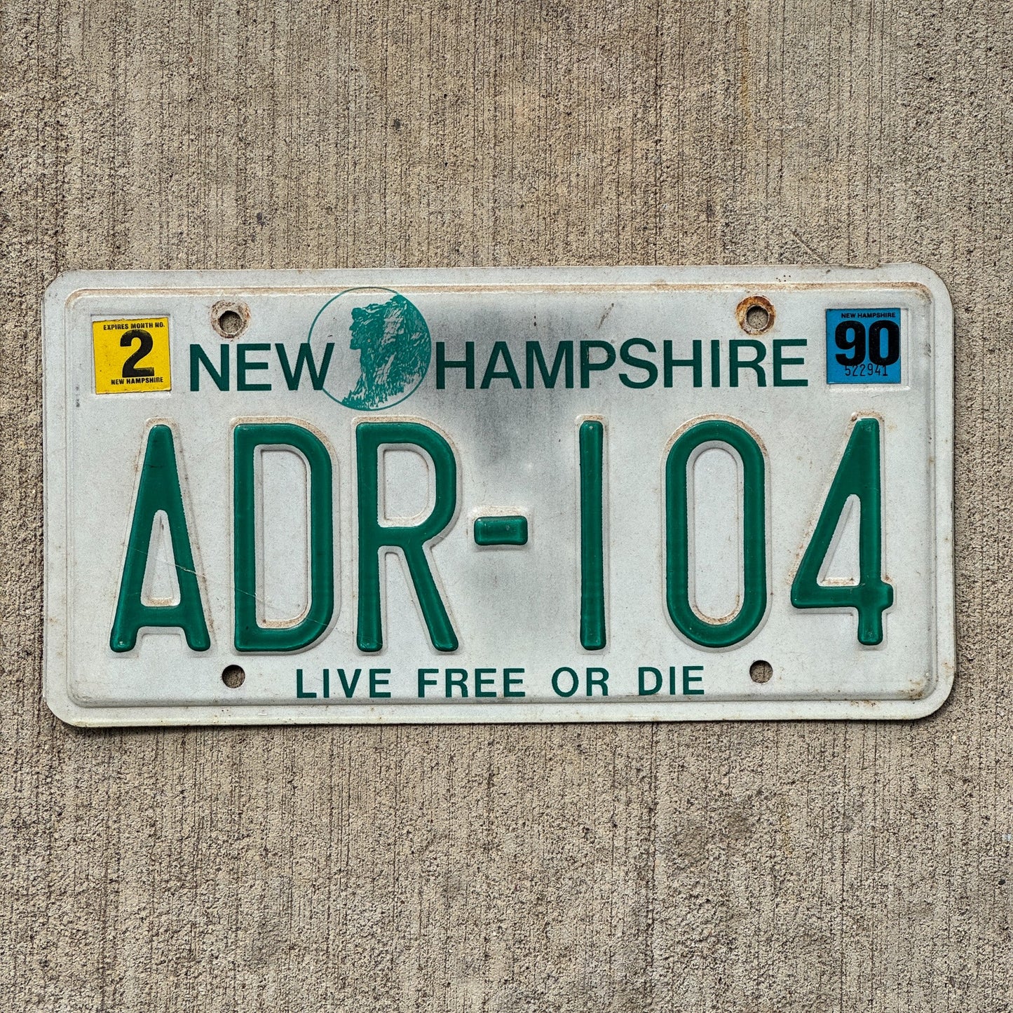 Photo of a 1987 1990 New Hampshire License Plate Auto Tag Garage Decor Vintage ADR 104