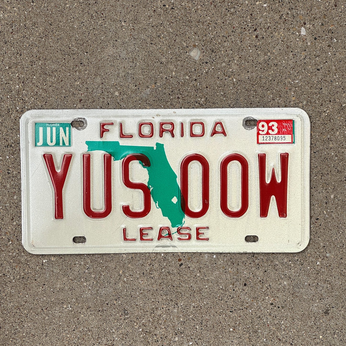 Photo of a 1987 1993 Florida Lease License Plate Auto Tag Garage Decor Vintage YUS 00W