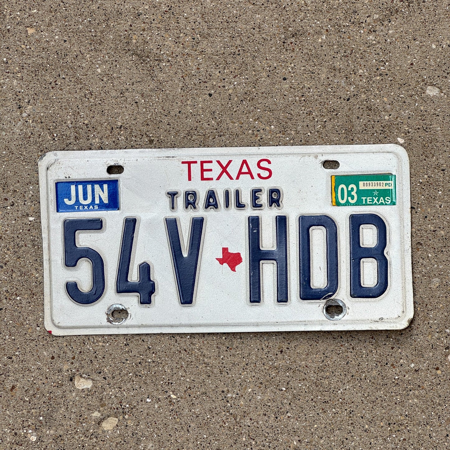 Photo of a 1987 2003 Texas Trailer License Plate Auto Tag Garage Decor Vintage 54V HDB