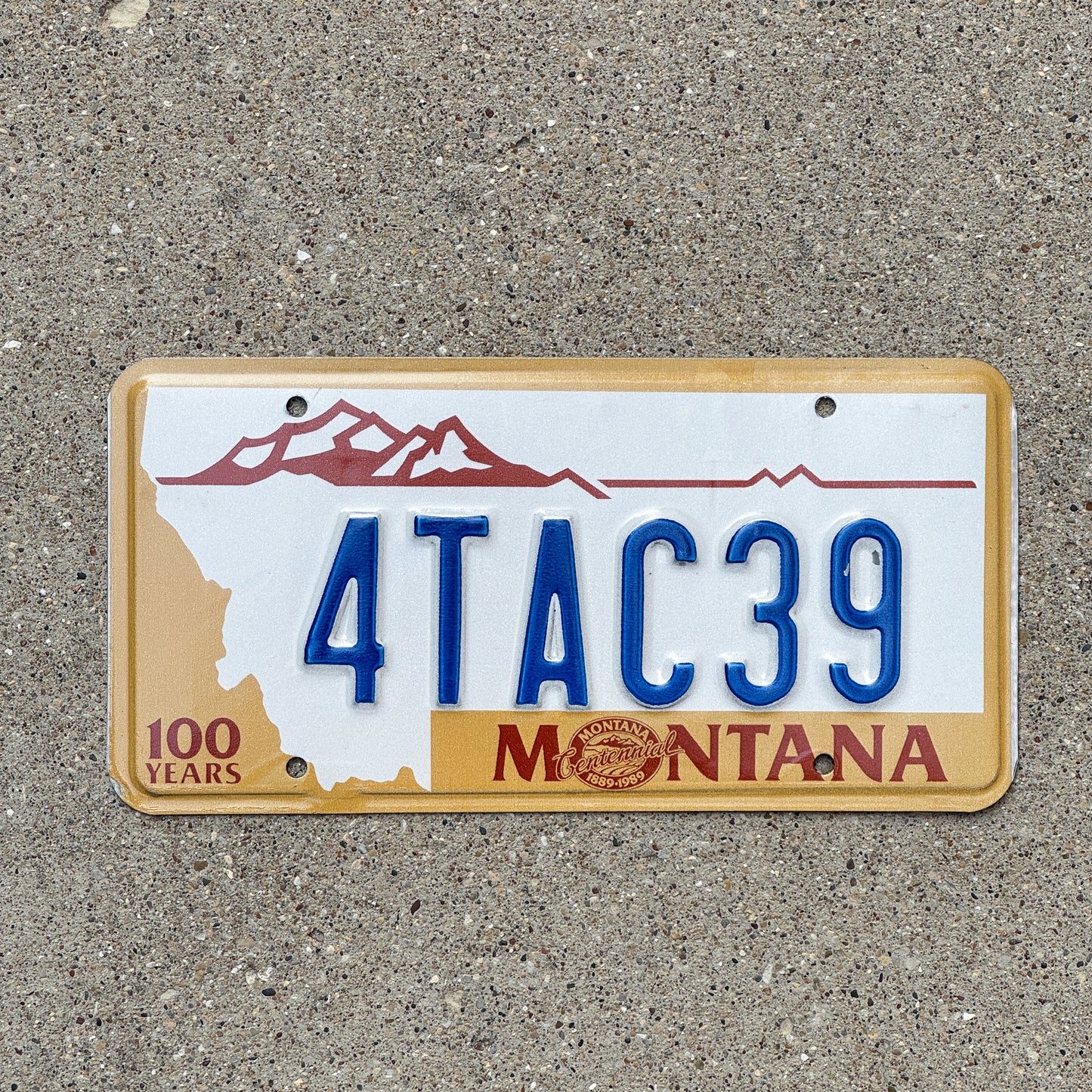 Photo of a 1987 Montana License Plate Auto Tag 2 Vintage Garage Centennial 4 TAC 39 with original patina
