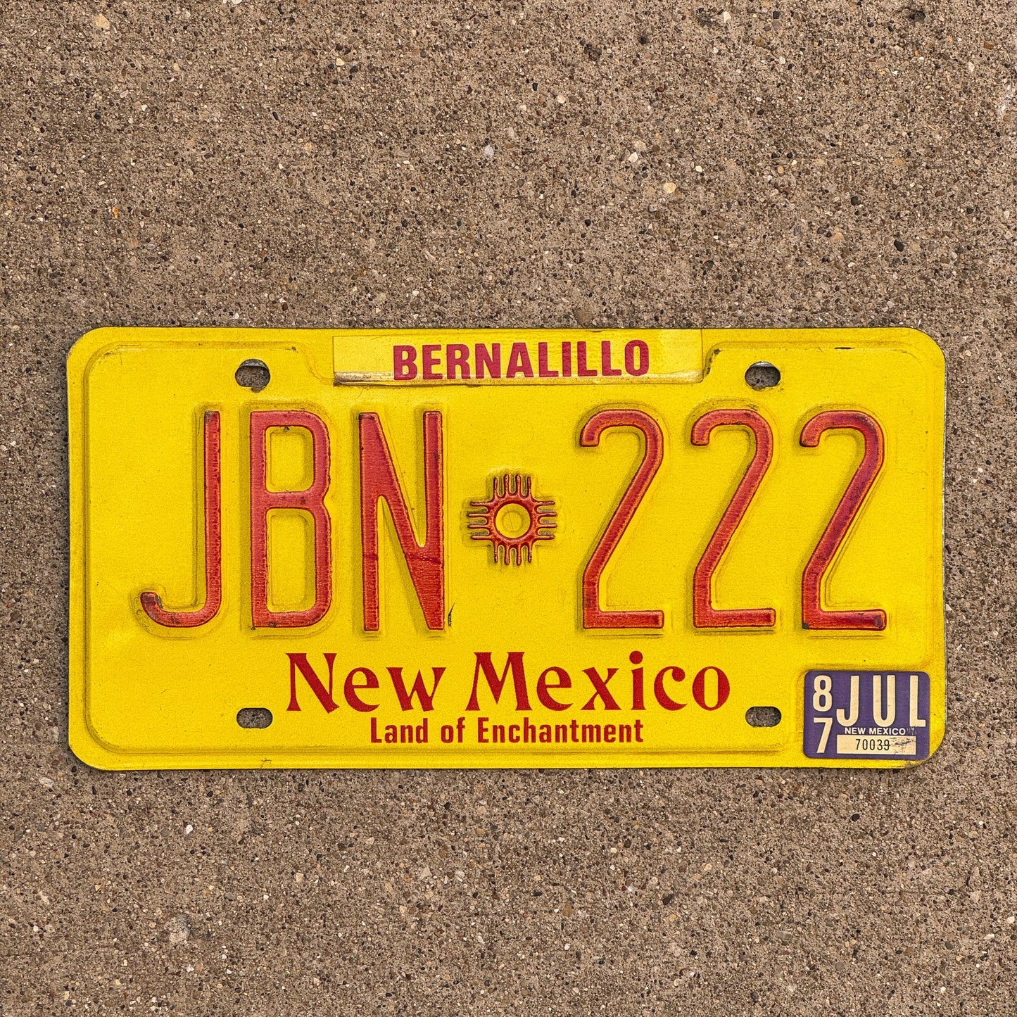 Photo of a 1987 New Mexico License Plate Auto Tag Garage Decor Vintage Repeat Repeating JBN 222