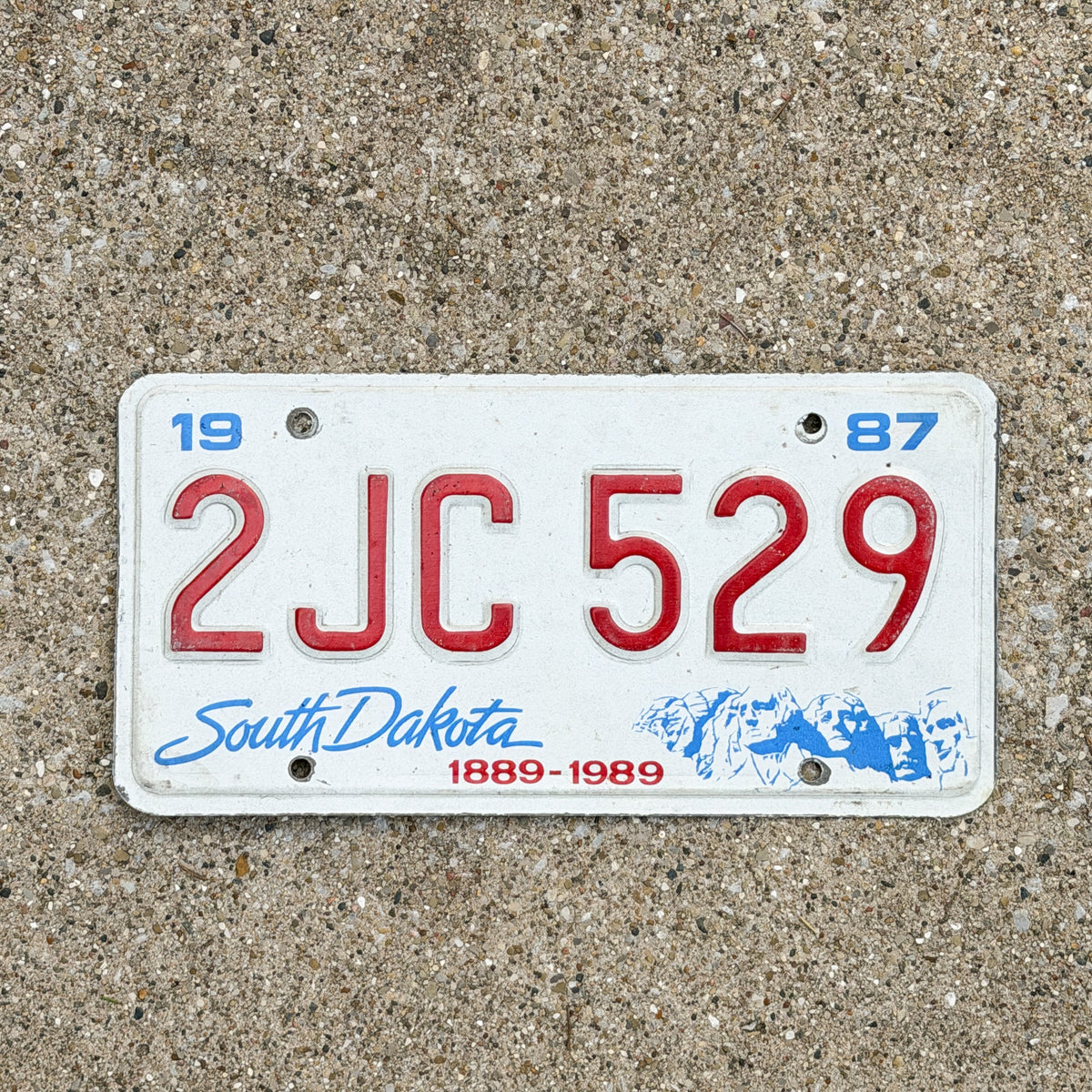 Photo of a 1987 South Dakota License Plate Auto Tag Garage Decor Vintage 2 JC 529 with original patina