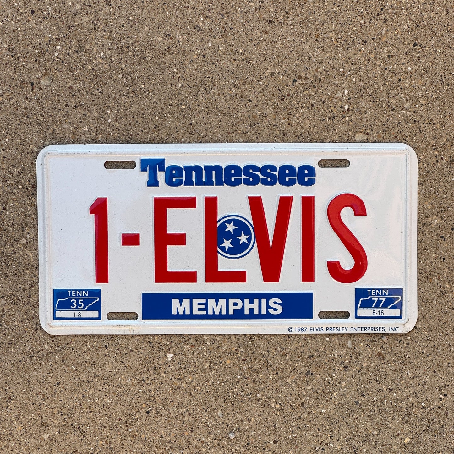 Photo of a 1987 Tennessee License Plate Auto Tag Garage Decor Vintage Tag 3 Music Rock n Roll 1 ELVIS