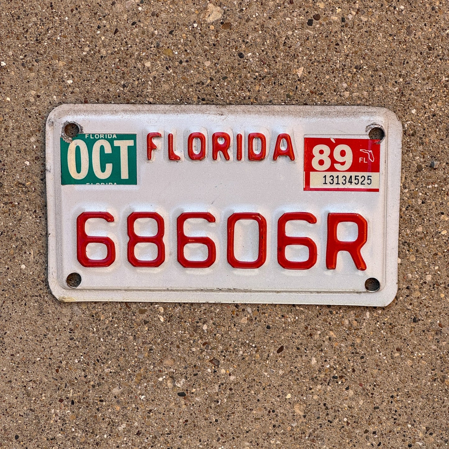 Photo of a 1988 1989 Florida Motorcycle License Plate Auto Tag Garage Decor Vintage 68606 R