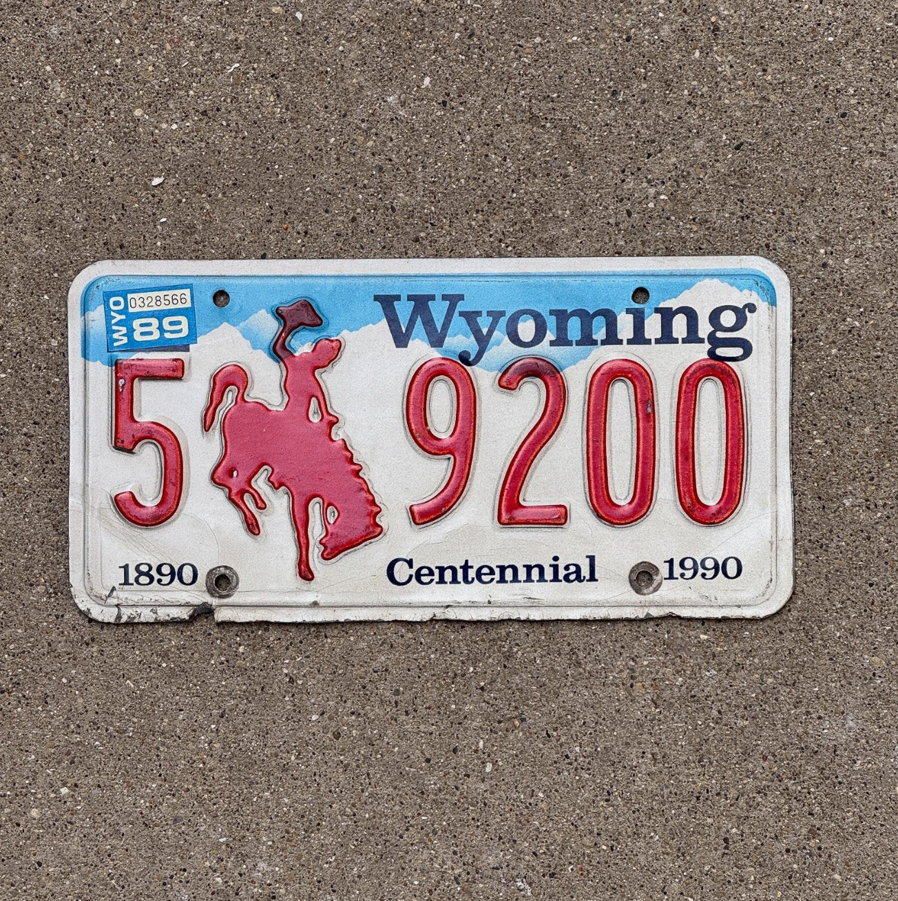 Photo of a 1988 1989 Wyoming License Plate Auto Tag Garage Cowboy Western Cowboy Western 5 9200