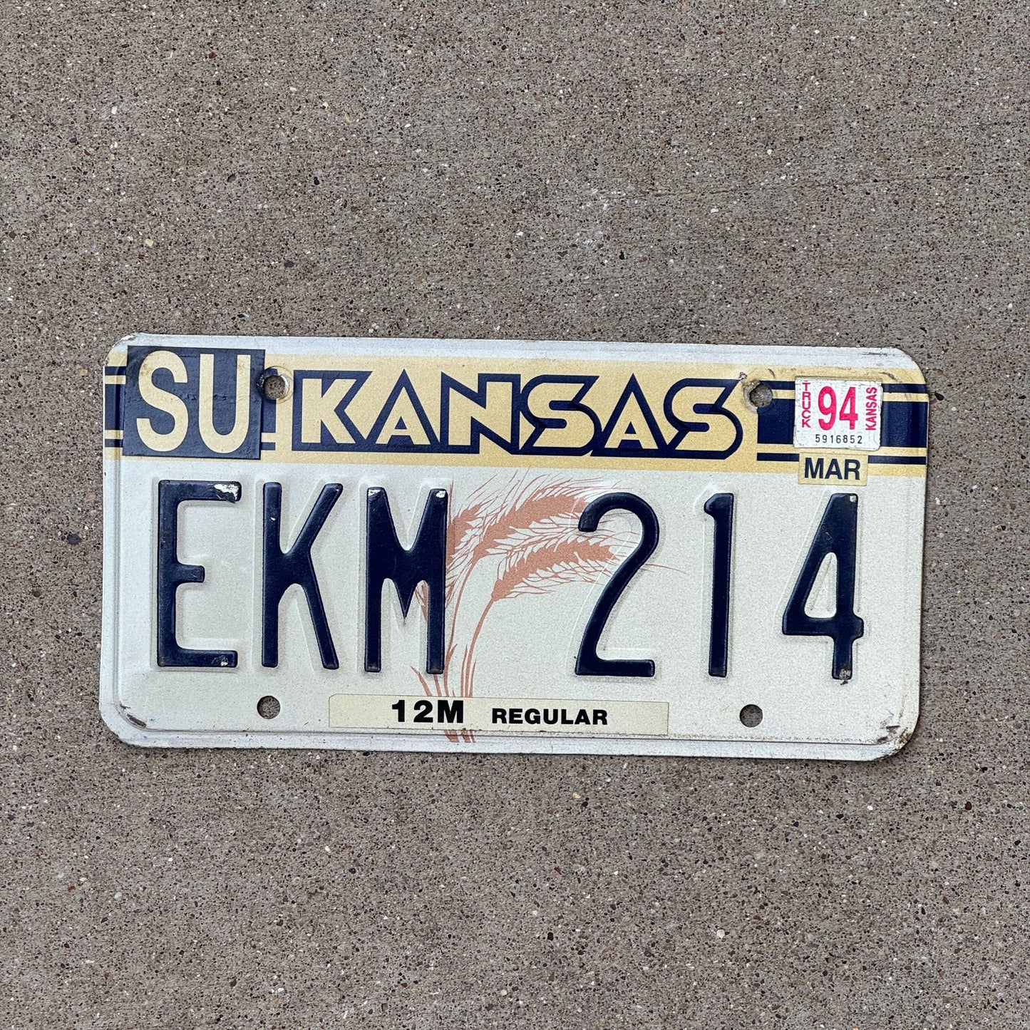 Photo of a 1988 1994 Kansas License Plate Auto Tag Garage Decor Vintage EKM 214