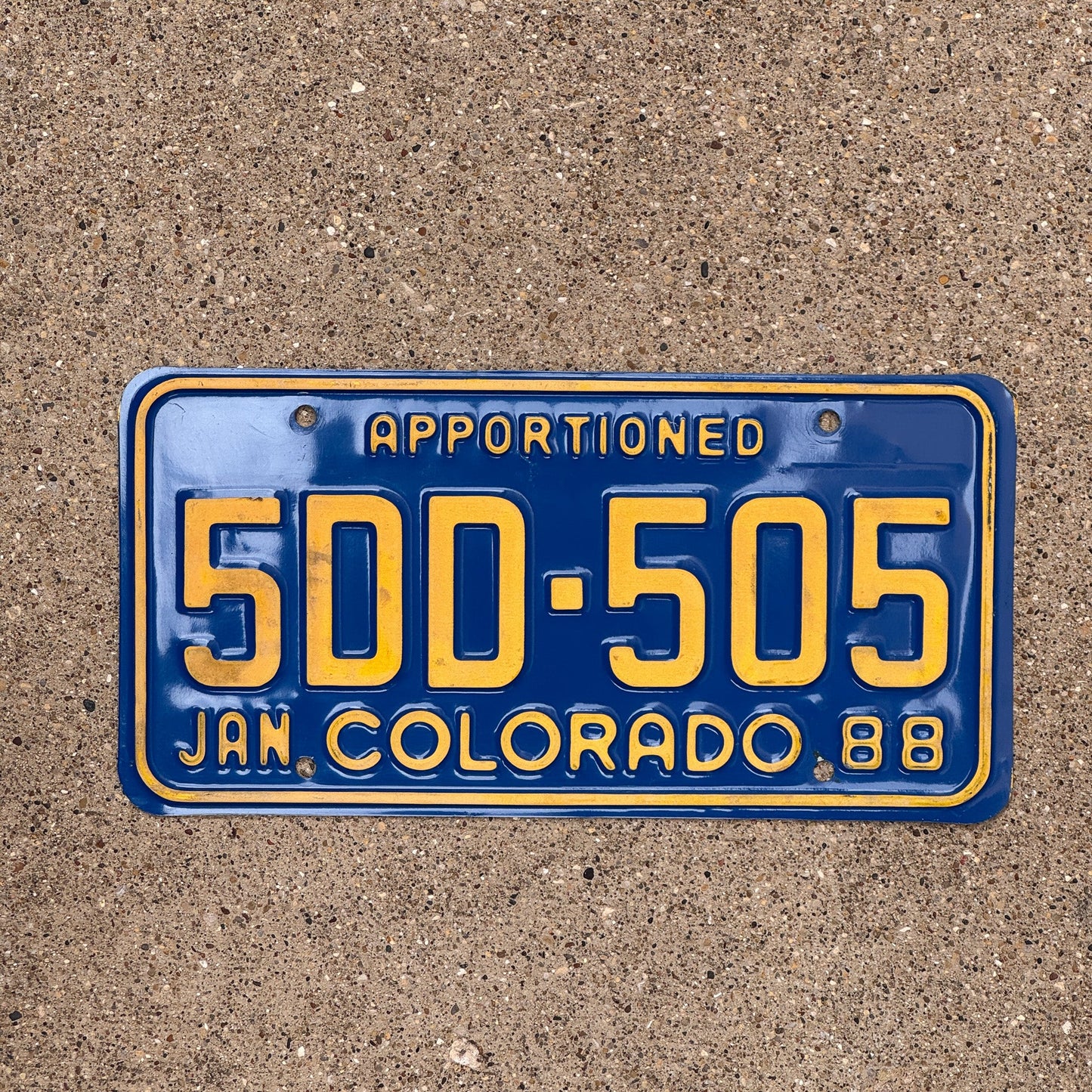 Photo of a 1988 Colorado Apportioned License Plate Auto Tag Garage Decor Vintage 5DD 505