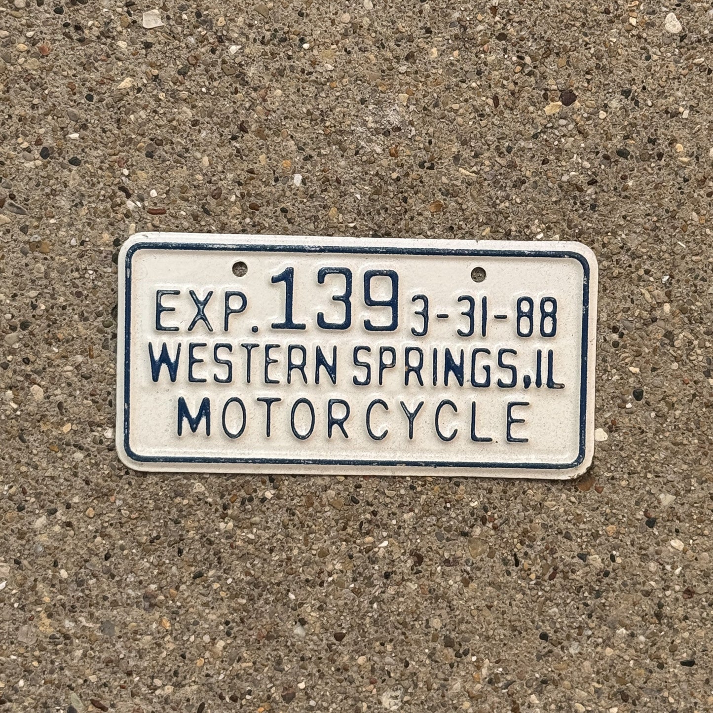 Photo of a 1988 Illinois Motorcycle Tax Tag Auto Tag Garage Decor Vintage Western Springs 139