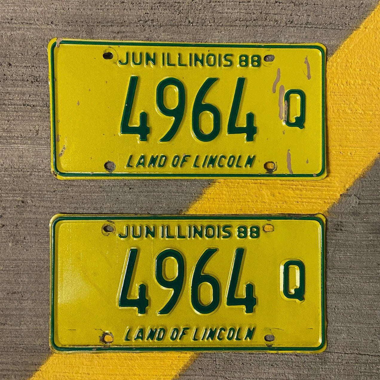 Photo of a 1988 Illinois Truck License Plate Pair Auto Tag Garage Decor Vintage 4964 Q with original patina