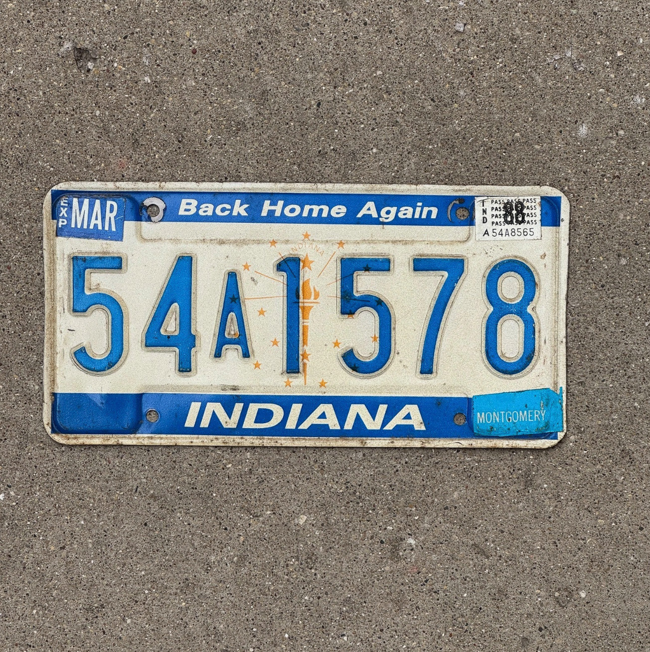 Photo of a 1988 Indiana License Plate Auto Tag Garage Decor 54 A 1578