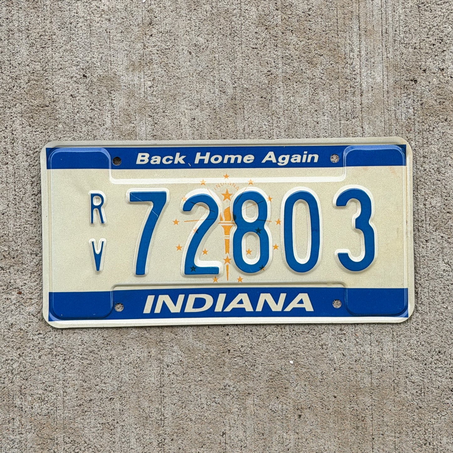 Photo of a 1988 Indiana RV License Plate Auto Tag Garage Decor Vintage RV 72803 with original patina