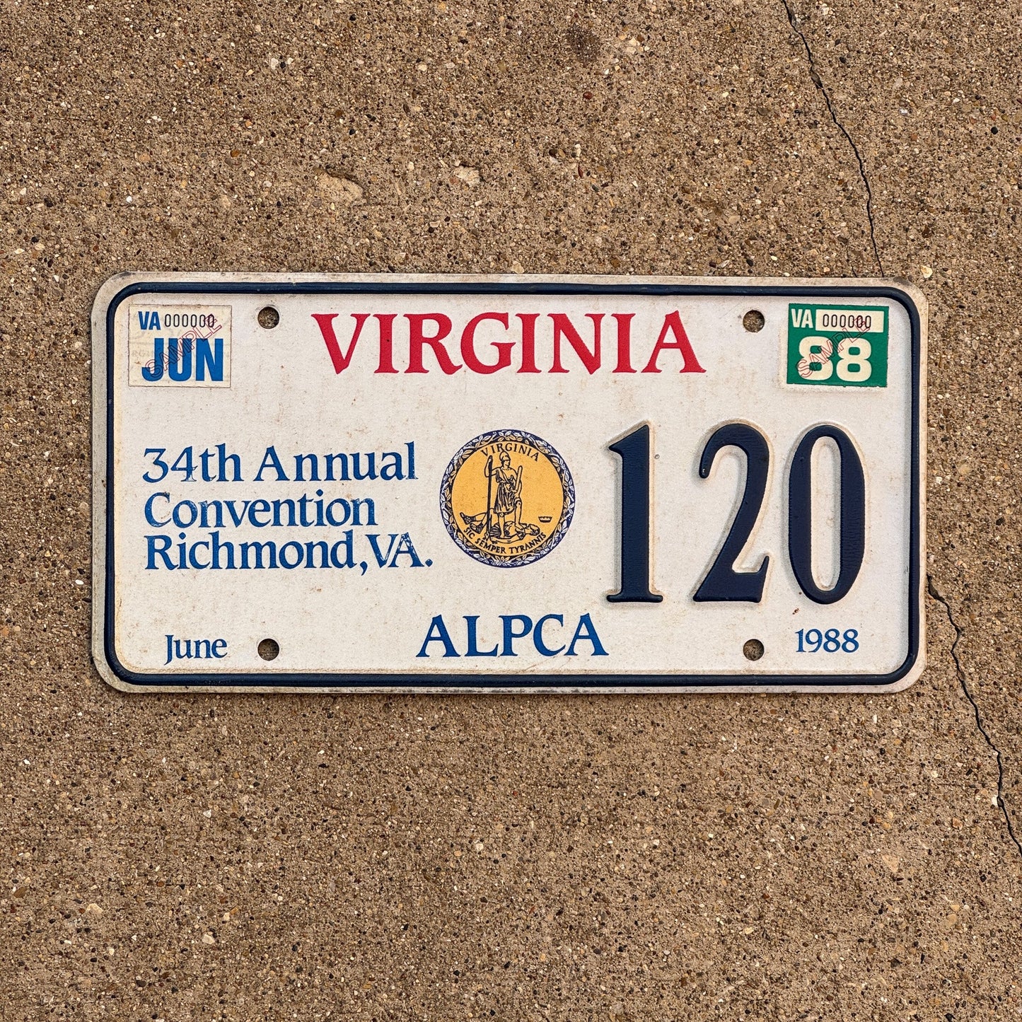 Photo of a 1988 Virginia License Plate Auto Tag Garage Decor Vintage Richmond ALPCA Convention 120