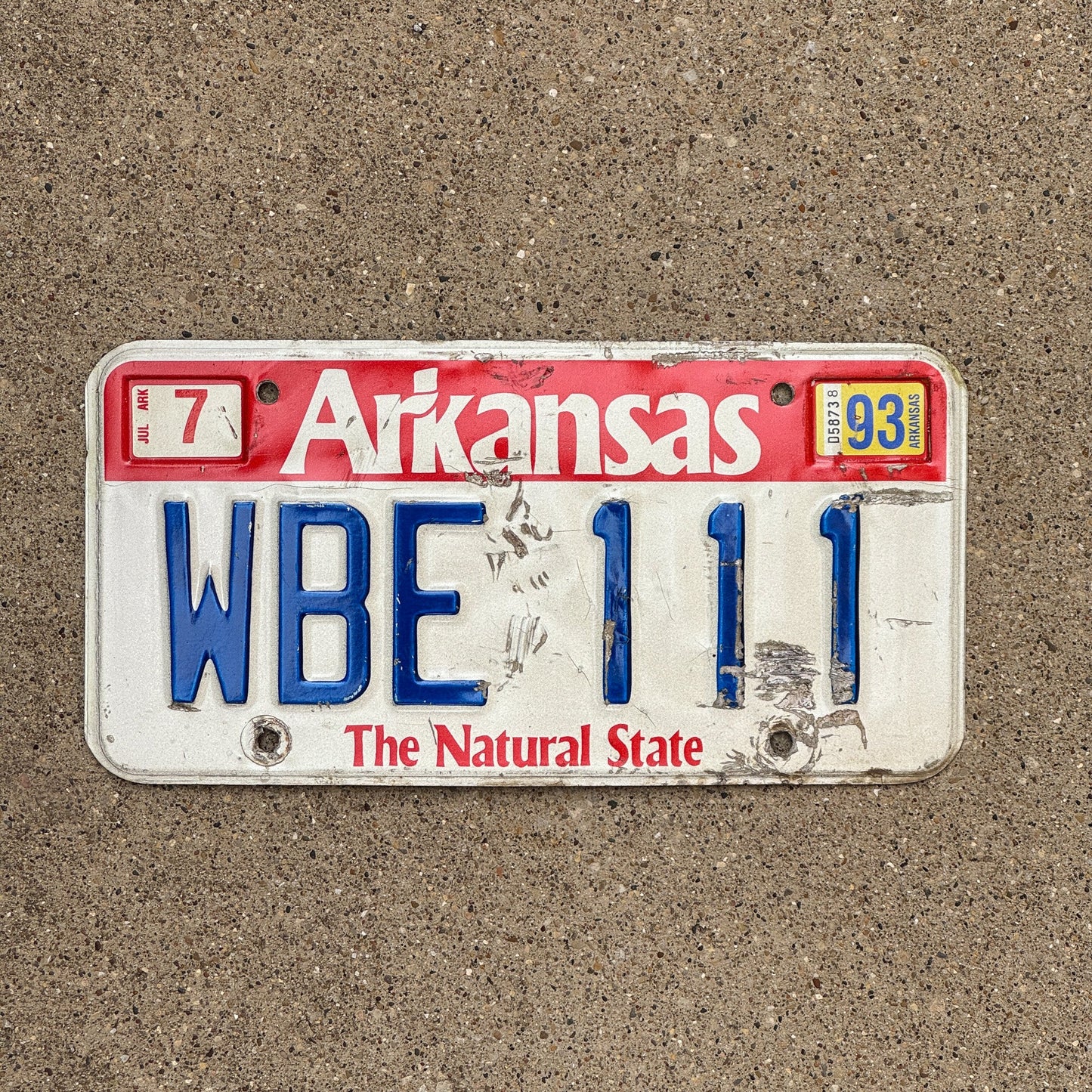 Photo of a 1989 1993 Arkansas License Plate Auto Tag Garage Decor Vintage Repeat Repeating WBE 111