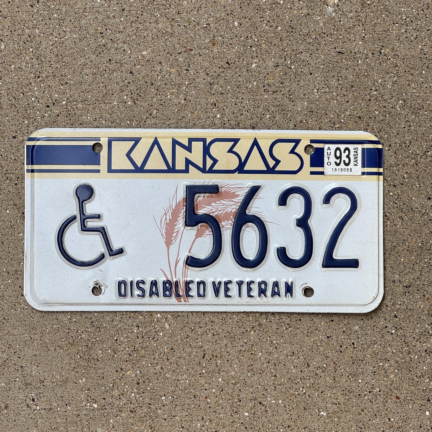 Photo of a 1989 1993 Kansas Disabled Veteran License Plate Auto Tag Garage Decor Vintage Military 5632
