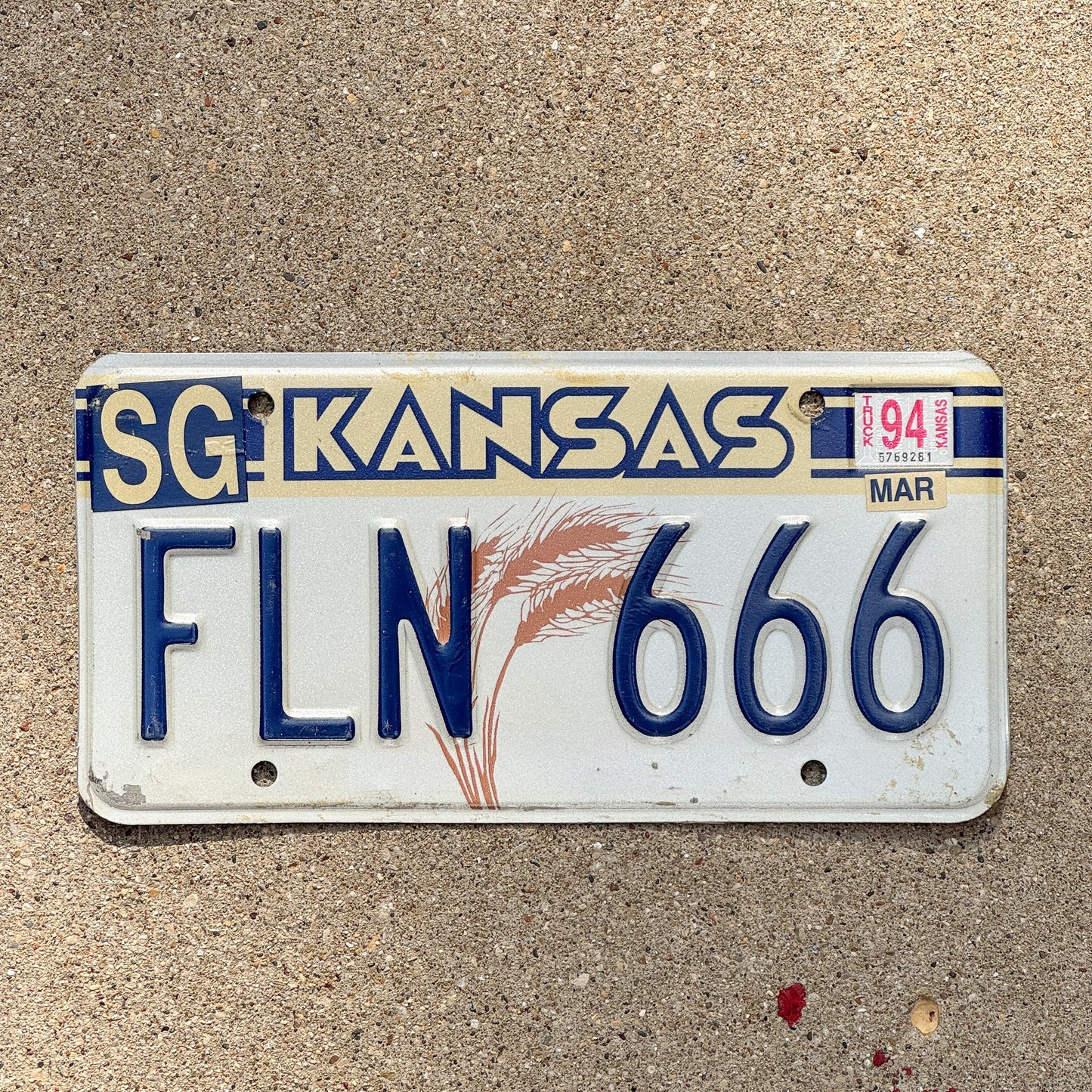 Photo of a 1989 1994 Kansas License Plate Auto Tag Garage Decor Vintage Devil Evil Repeat FLN 666