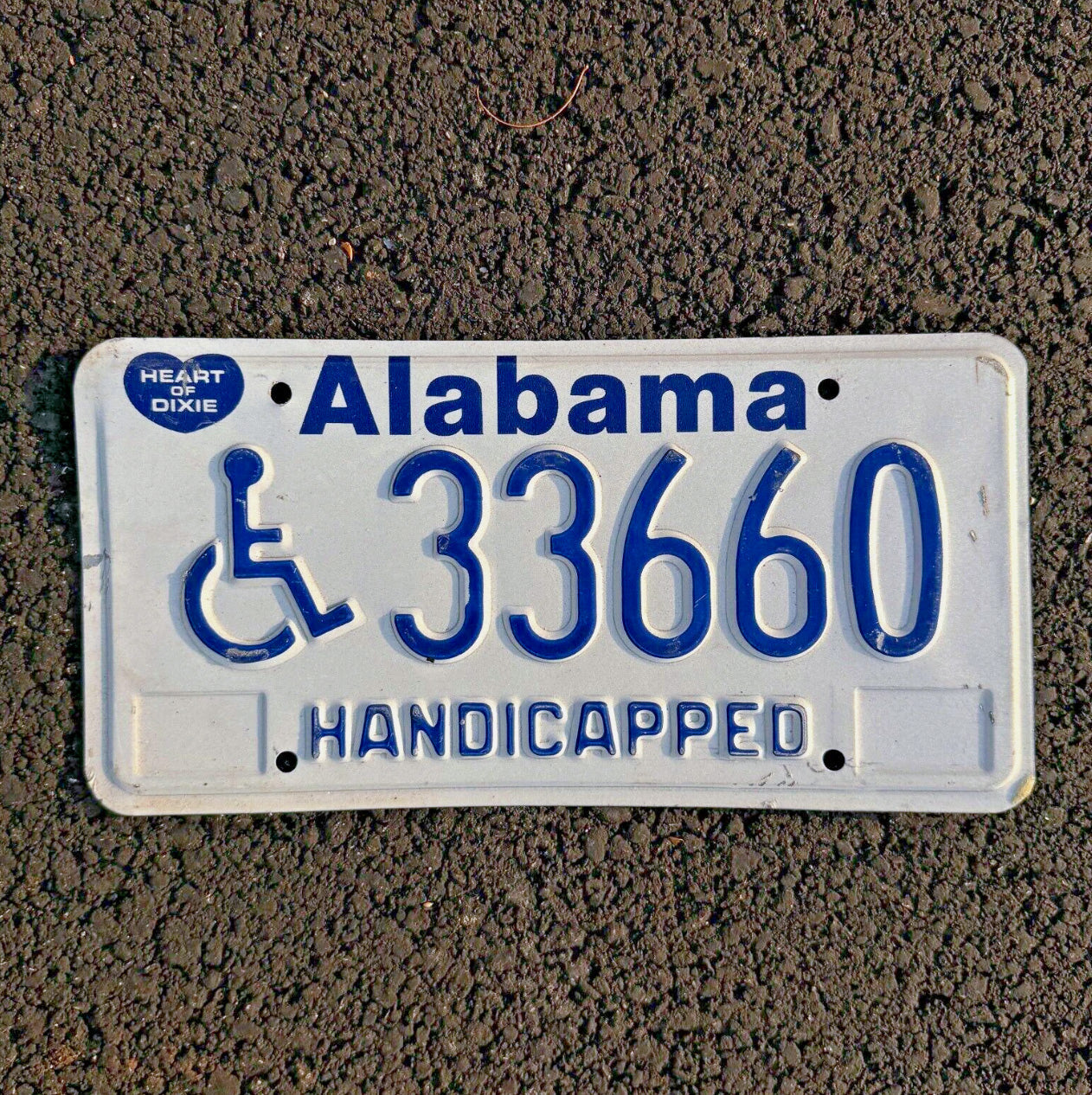 Photo of a 1989 Alabama Handicap Disabled License Plate Auto Tag Garage Decor Vintage Heart of Dixie 33660