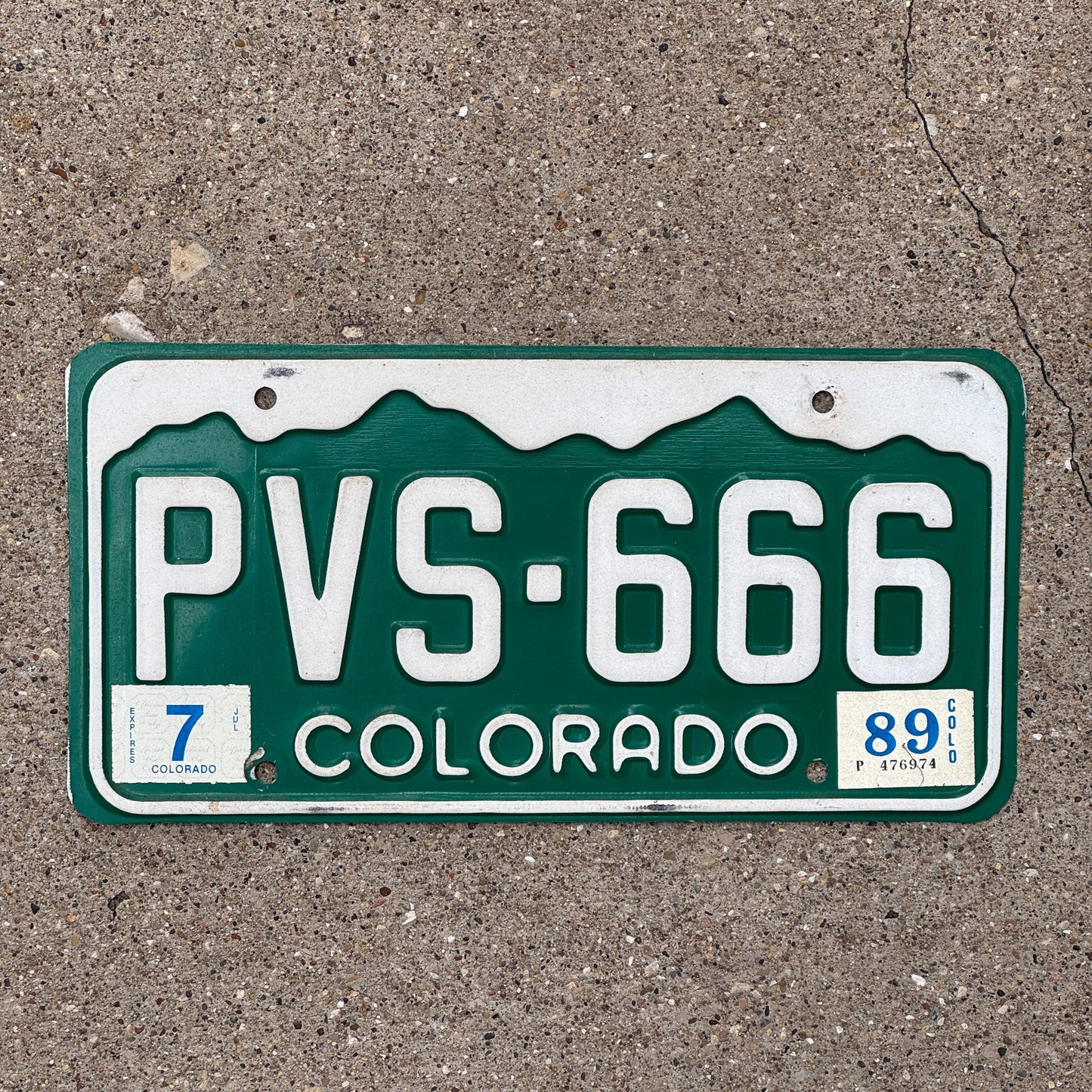 Photo of a 1989 Colorado License Plate Auto Tag Garage Decor Vintage Repeat Repeating PVS 666