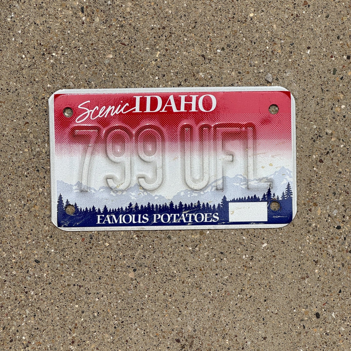Photo of a 1989 Idaho Error License Plate Auto Tag Garage Decor Vintage Misprint 799 UFL