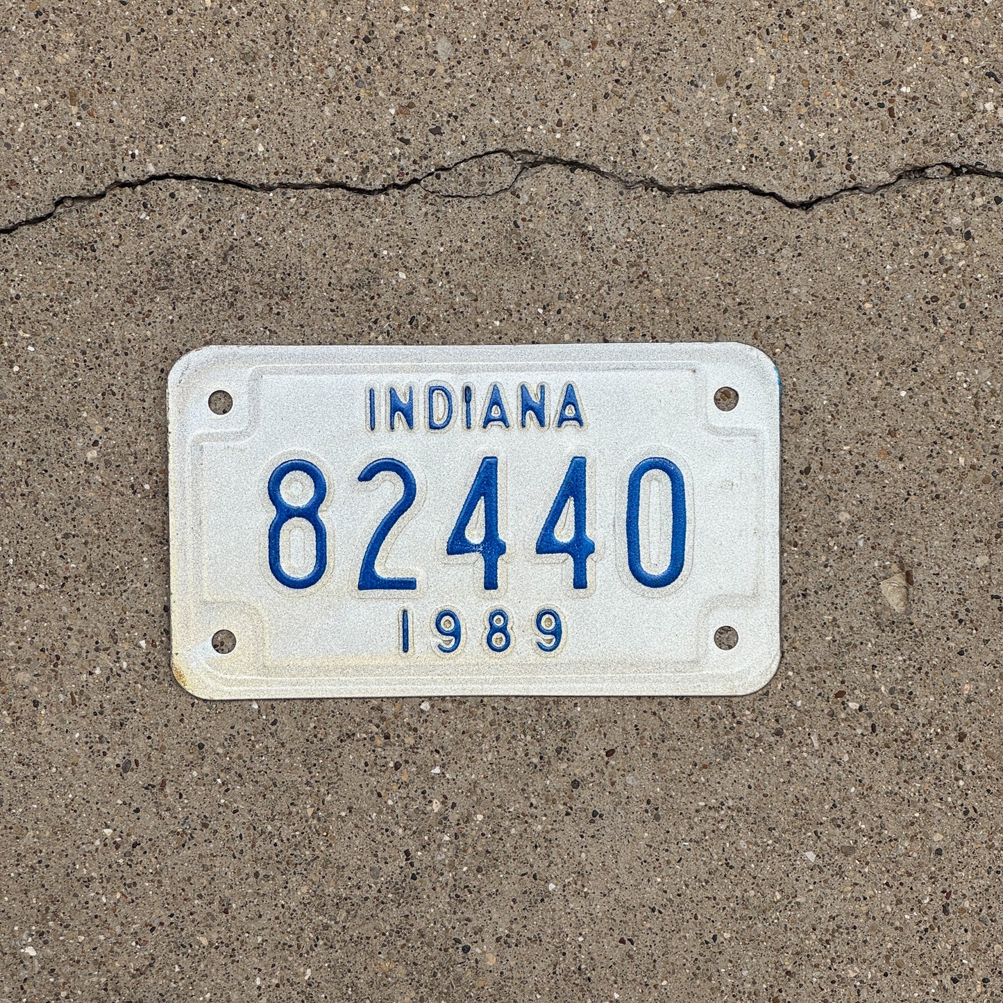 Photo of a 1989 Indiana Motorcycle License Plate Auto Tag Garage Decor Vintage 82440