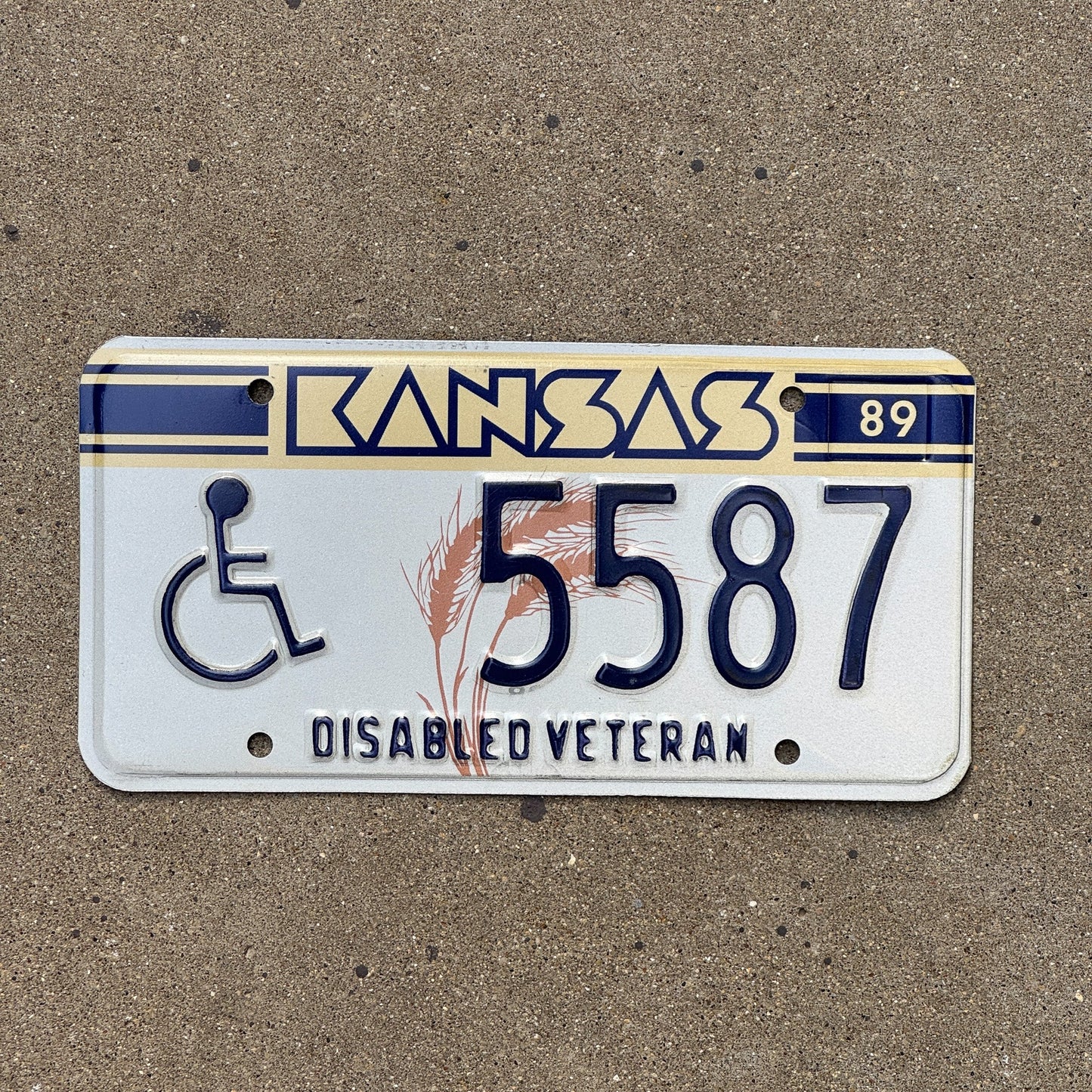 Photo of a 1989 Kansas Disabled Veteran License Plate Auto Tag Garage Decor Vintage Military 5587