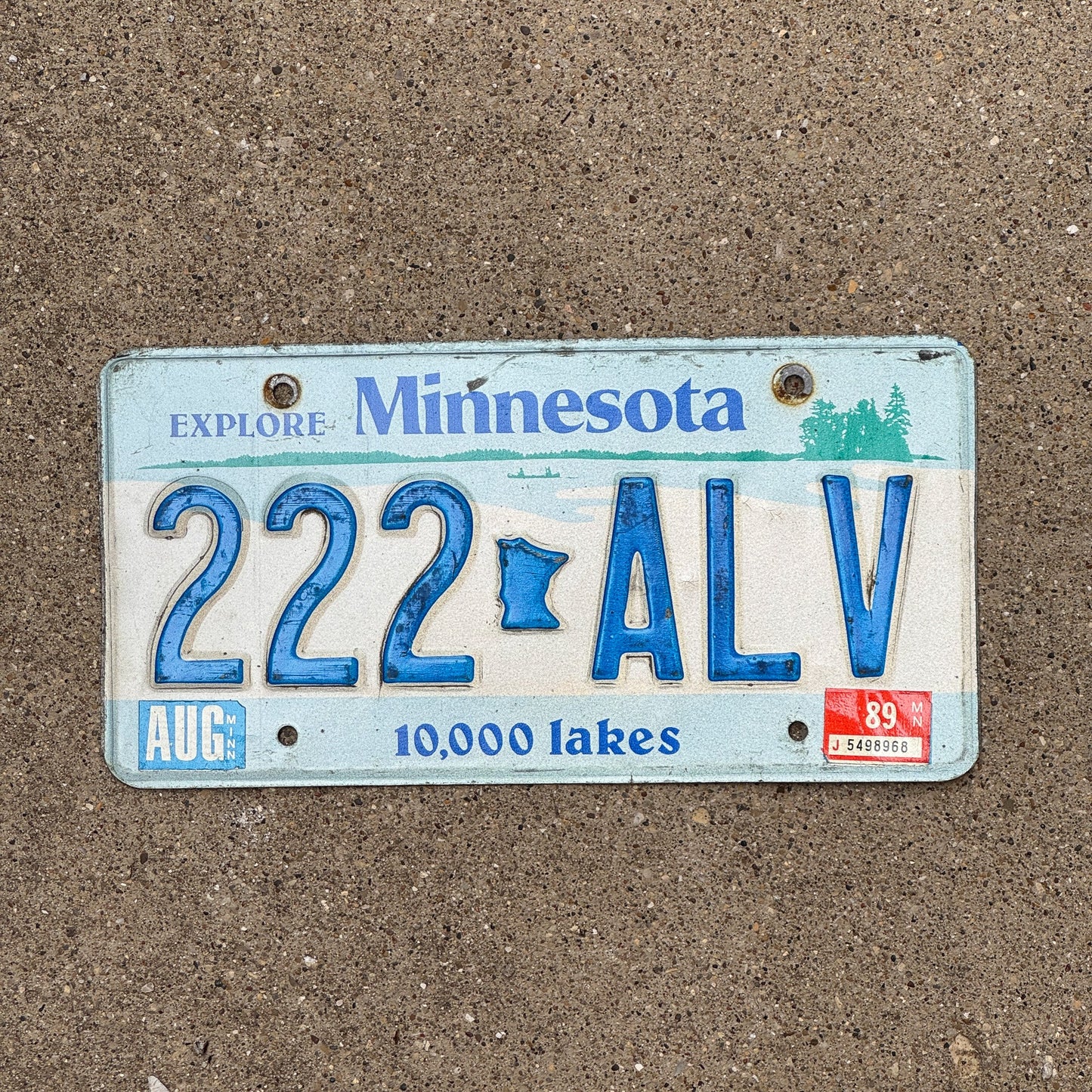 Photo of a 1989 Minnesota License Plate Auto Tag Garage Decor Vintage Repeat Repeating 222 ALV