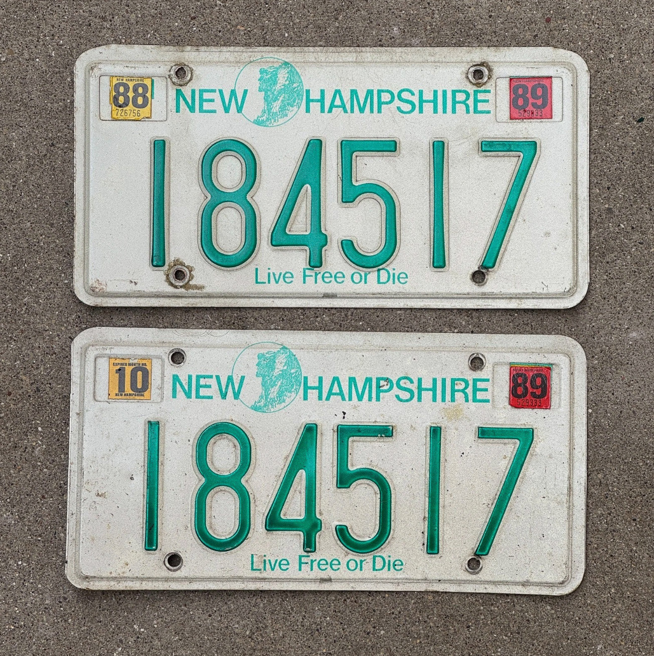 Photo of a 1989 New Hampshire License Plate Pair Auto Tag Garage Decor Vintage 184517