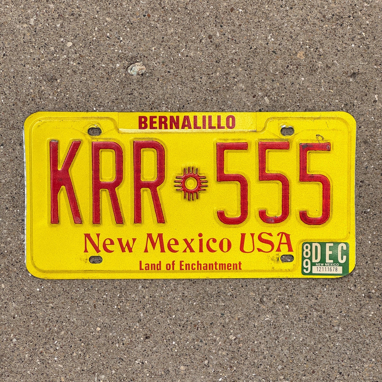Photo of a 1989 New Mexico License Plate Auto Tag Garage Decor Vintage Repeat Repeating KRR 555