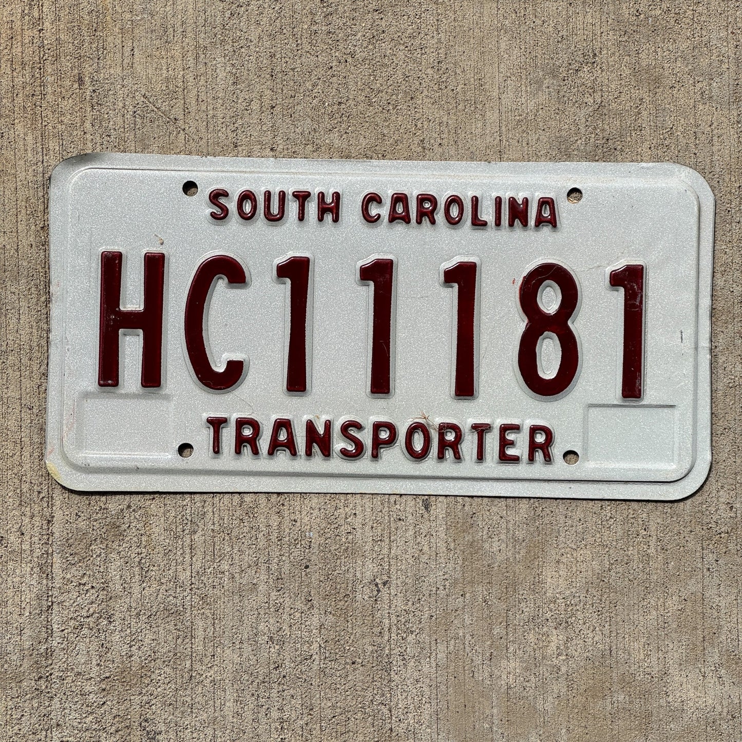 Photo of a 1989 South Carolina TRANSPORTER License Plate Auto Tag Garage Decor Vintage Repeat Repeating HC 11181