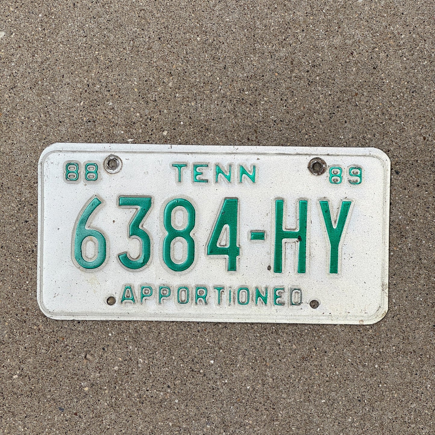Photo of a 1989 Tennessee Apportioned License Plate Auto Tag Garage Decor Vintage 6384 HY
