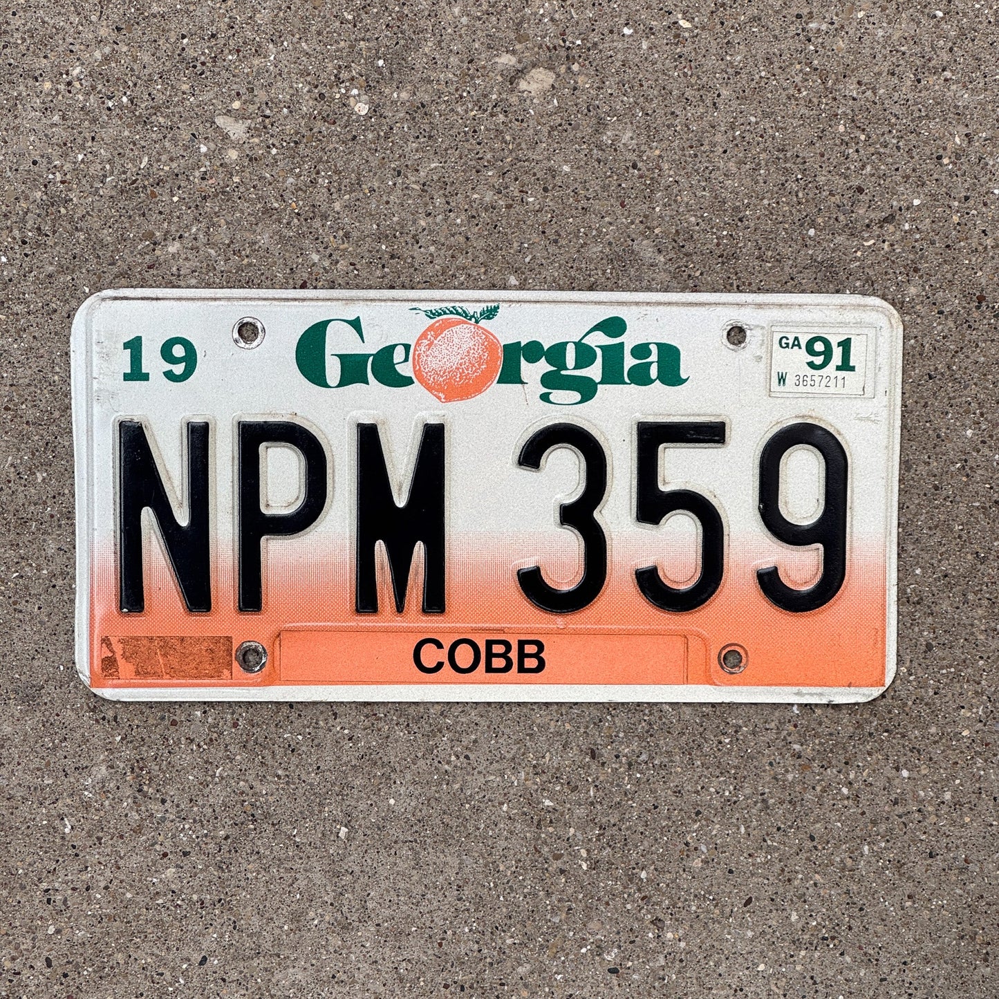 Photo of a 1990 1991 Georgia License Plate Auto Tag Garage Decor Vintage Cobb NPM 359