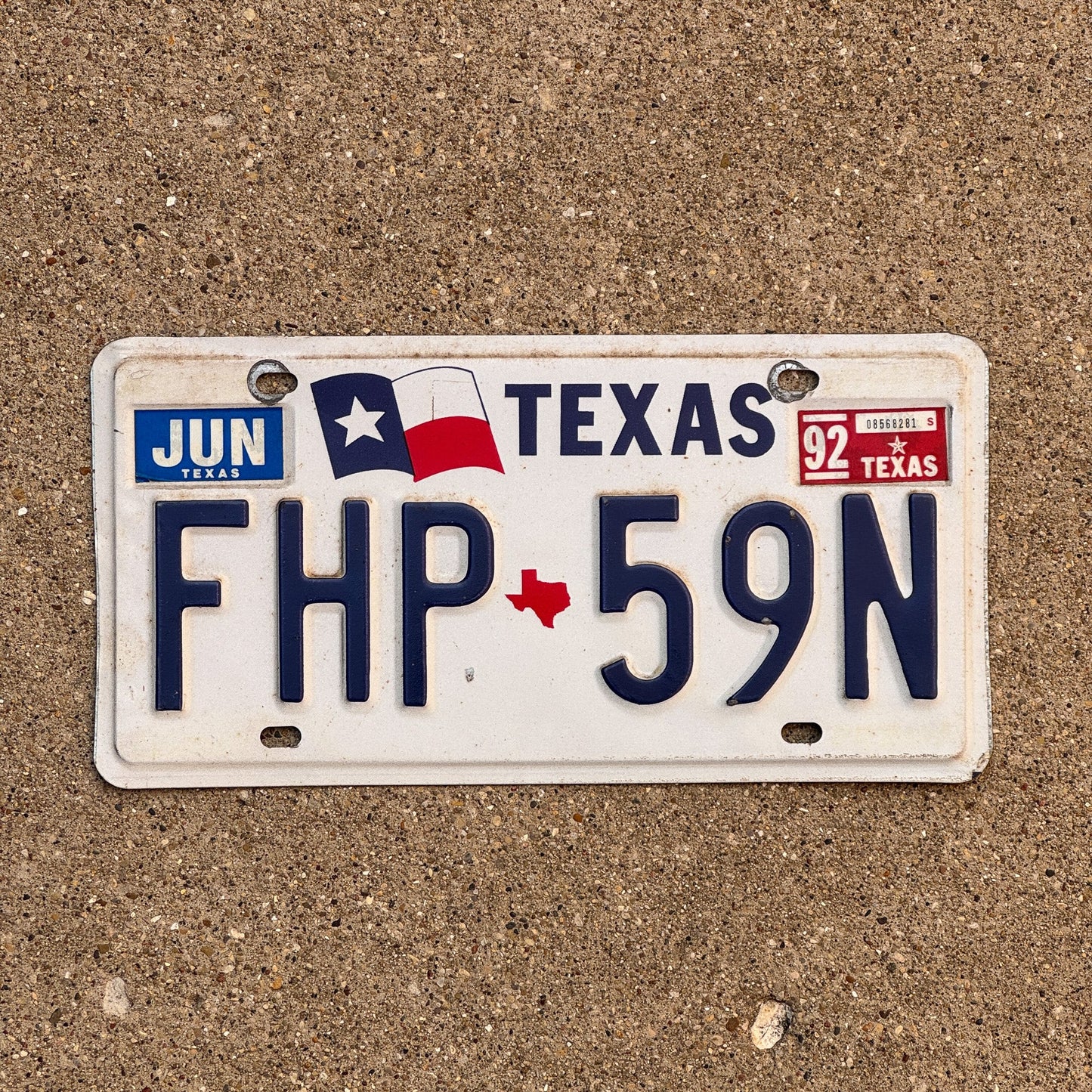 Photo of a 1990 1992 Texas License Plate Auto Tag Garage Decor Vintage FHP 59N