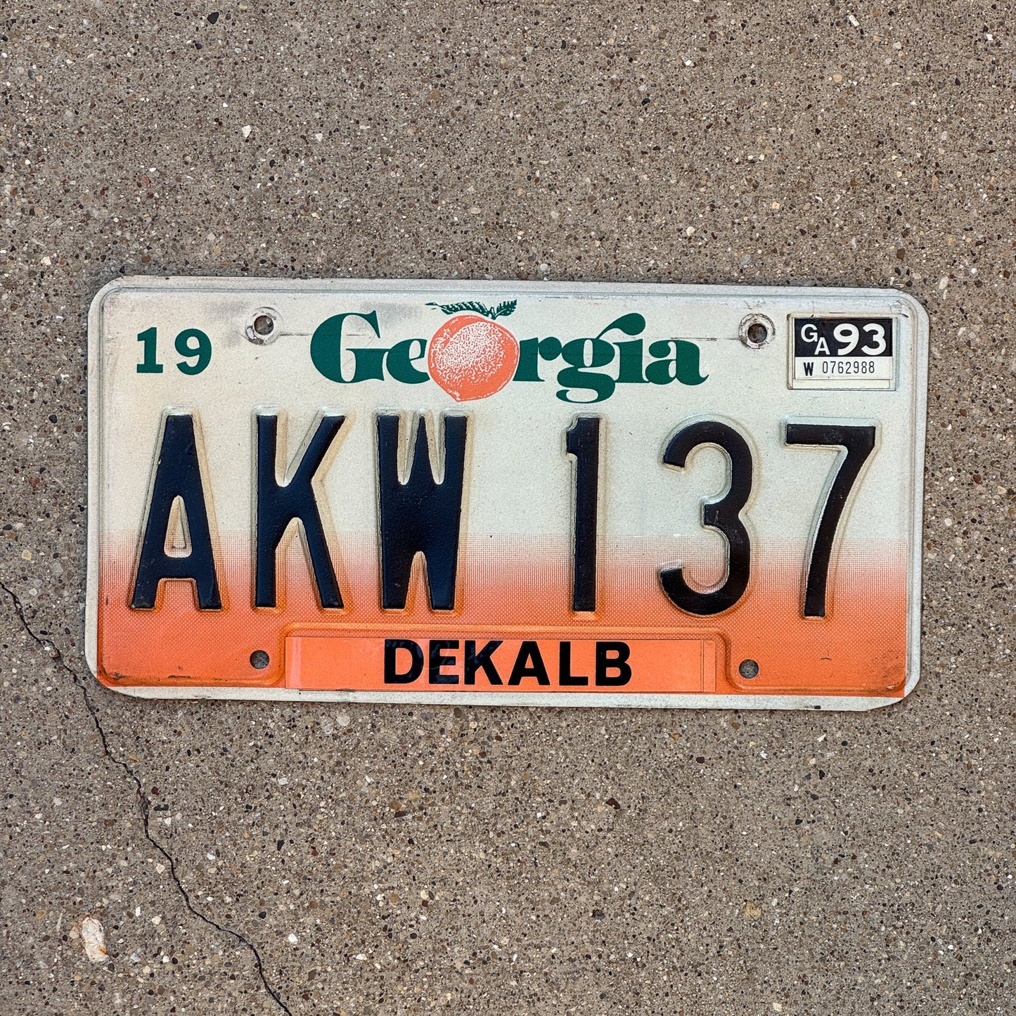 Photo of a 1990 1993 Georgia License Plate Auto Tag Garage Decor Vintage AKW 137