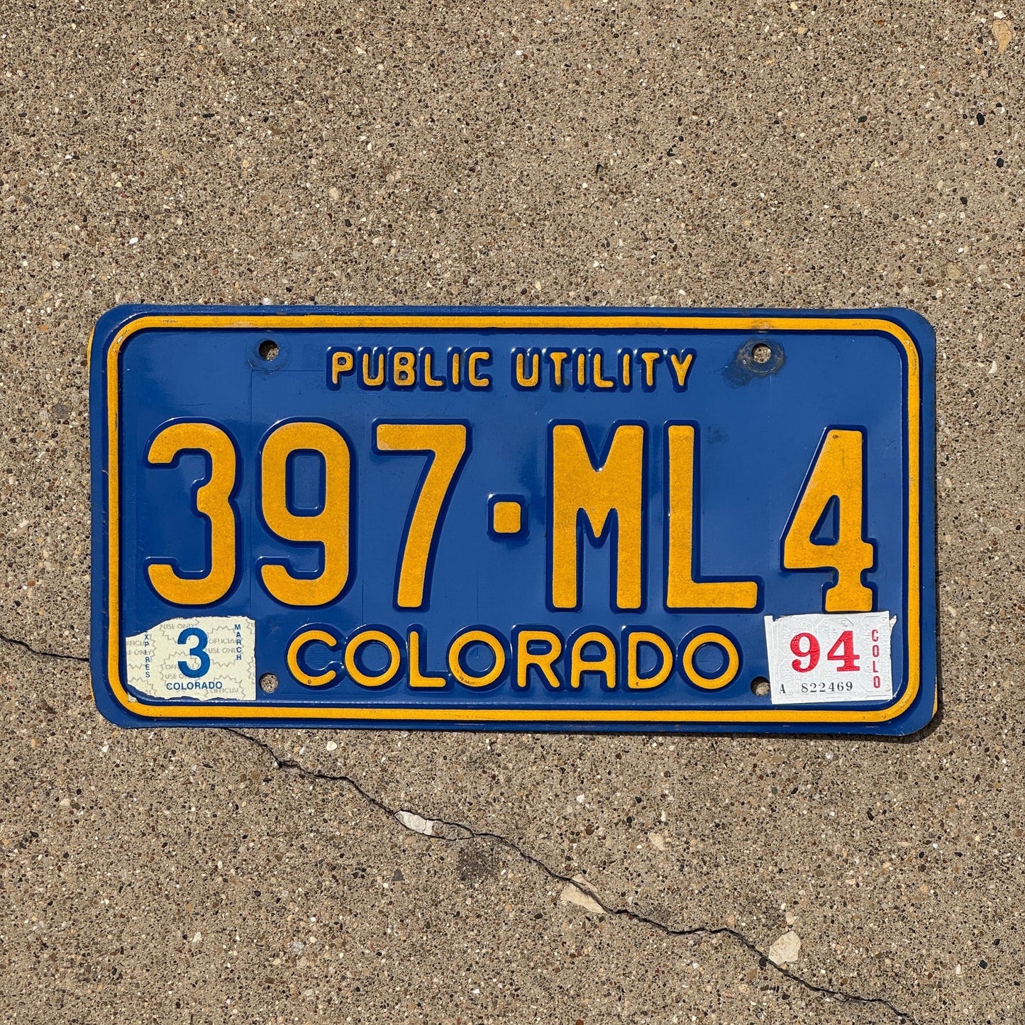 Photo of a 1990 1994 Colorado Public Utility License Plate Auto Tag Garage Decor Vintage 397 ML 4