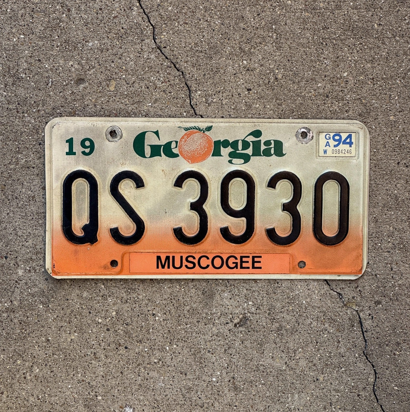 Photo of a 1990 1994 Georgia License Plate Auto Tag Garage Decor Muscogee County Muscogee County QS 3930