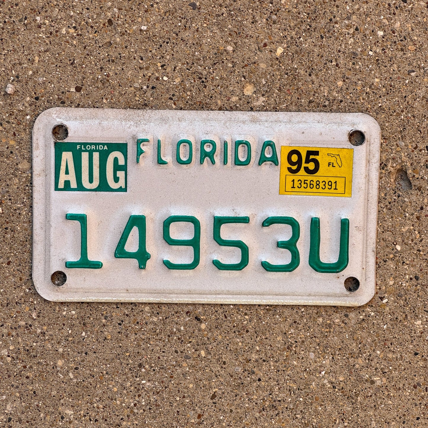 Photo of a 1990 1995 Florida Motorcycle License Plate Auto Tag Garage Decor Vintage 14953 U