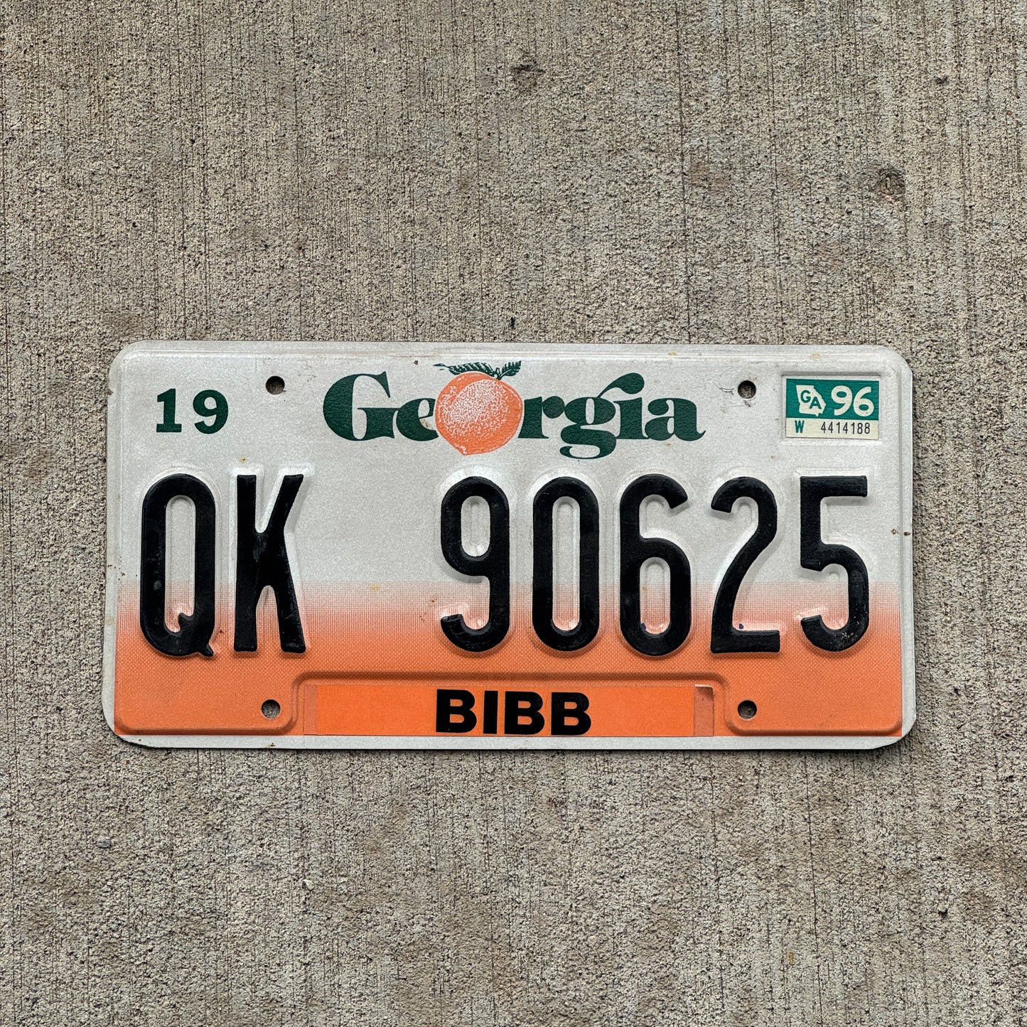 Photo of a 1990 1996 Georgia License Plate Auto Tag Garage Decor Vintage QK 90625 with original patina