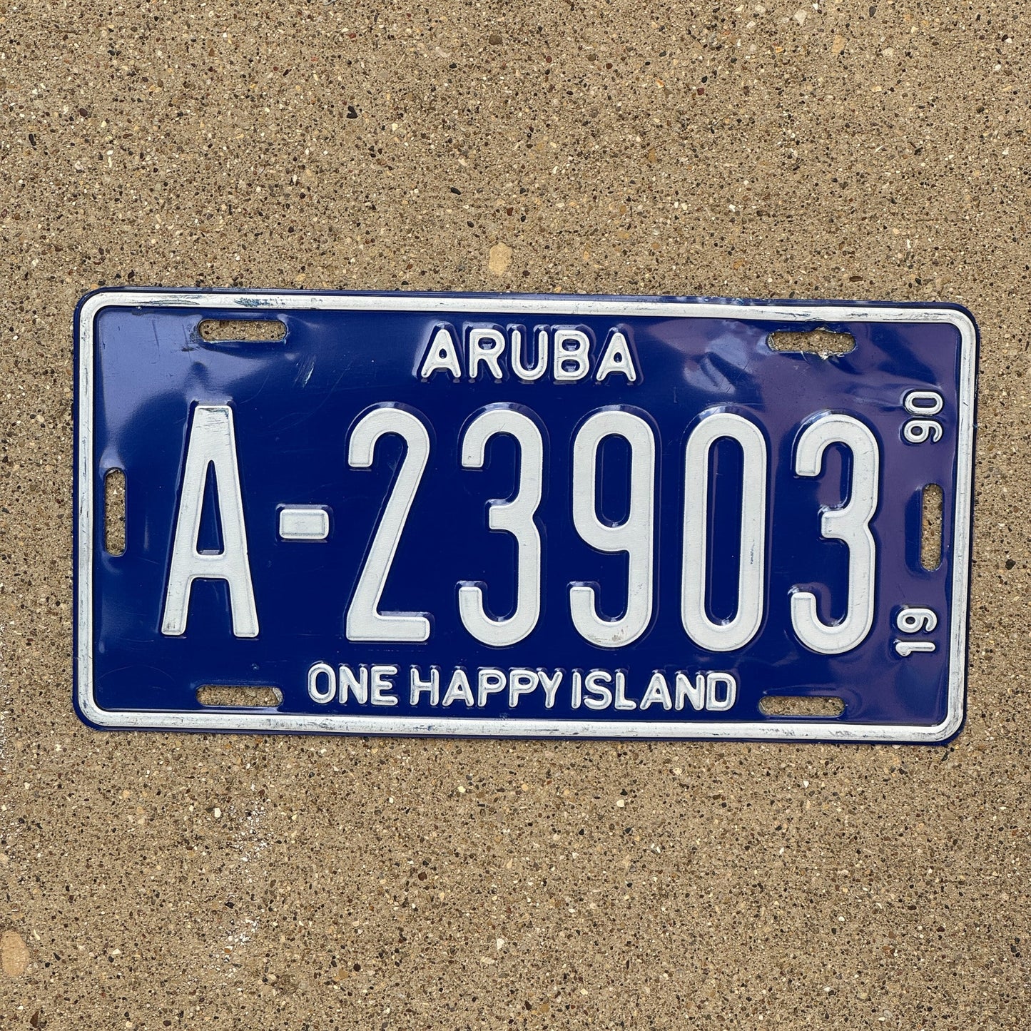 Photo of a 1990 Aruba License Plate Auto Tag Garage Decor Vintage A 23903 with original patina