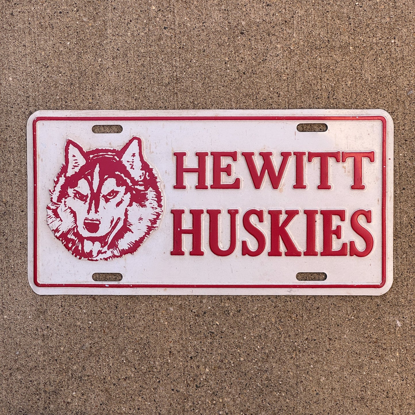Photo of a 1990 Era Alabama License Plate Booster License Plate Auto Tag Garage Decor Vintage Hewitt Trussville High School Hewitt Huskies with original patina